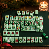 Jeu de Mahjong Américain Vert Menthe à Couche Unique, Motif Embossé Noël Père Noël Casse-Noisette, Tuiles de Mahjong pour Fêtes de Fin d'Année