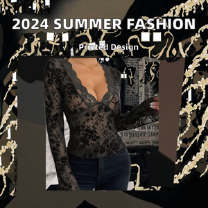 2024 été femmes droite mode imprimé Cardigan T-Shirt Sexy maille dentelle naturel taille genou longueur Satin robe de soirée chaude - Product Image 2