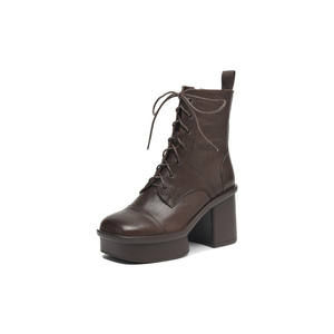 Bottines classiques en cuir de vachette à bout fermé, semelle épaisse, style rétro, confort de loisirs, talon ultra haut, tendance, toutes occasions - Product Image 1