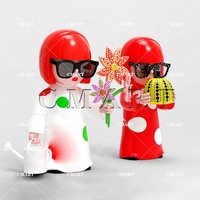 Patung Gadis Mode Modern Memegang Bunga, Patung Kusama Cetak 3D Lukisan Tangan, Patung Seni Pop Labu Yayoi