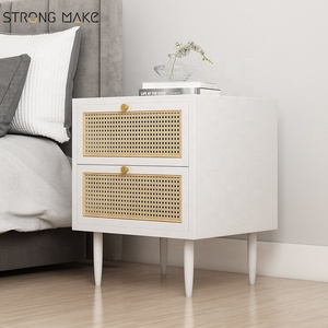 Armoire de rangement du milieu du siècle table de <span class=keywords><strong>nuit</strong></span> meubles de chambre à coucher de luxe moderne Table de chevet en bois table de chevet en rotin blanc avec tiroir - Product Image 2