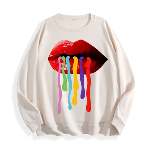 Rainbow Drip Lipsポップアートグラフィッククルーネックスウェットシャツ、米国倉庫、6色、カスタマイズ可能なデザイン - Product Image 5