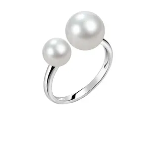 minimalist fine jewelry AU750 double pearls white gold wedding ring mounting settings solid gold ring semi mount