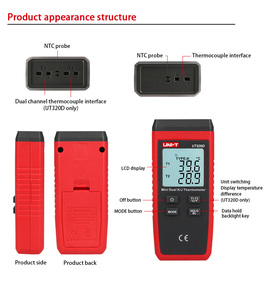Medidor de temperatura digital de contacto UT320D con doble canal, indicador de temperatura K/J, retroiluminación LCD, termostato de mantenimiento de datos, 1 unidad - Product Image 5