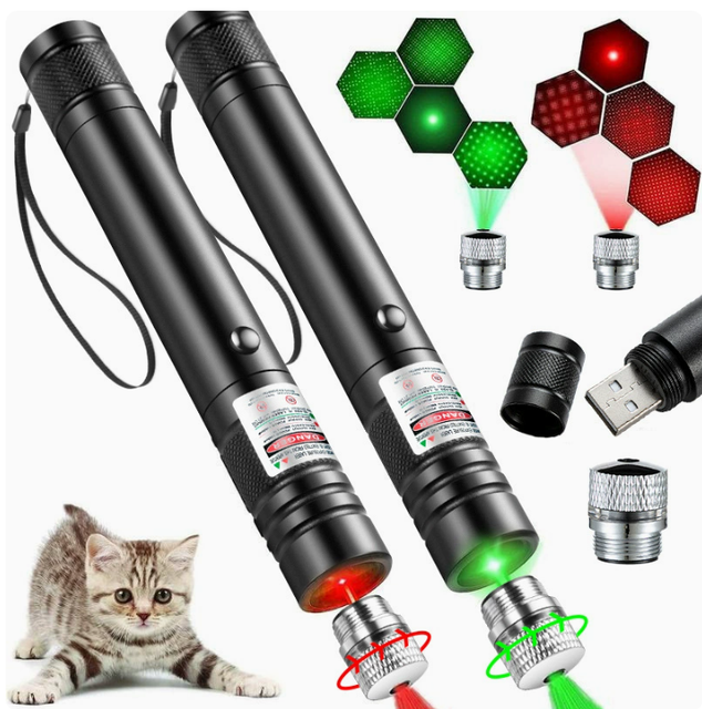 USB Rechargeable Cat Laser Pointer Toy Red Green Star Projection Flashlight Interactive Infrared Laser Toy Self Entertainment