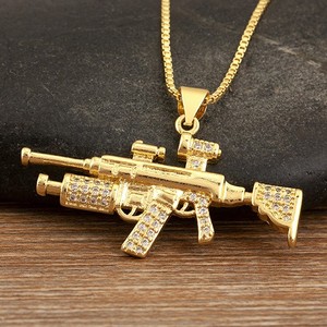 LUOYUNE Ciondolo Trendy Hip Hop con Zirconi Cubici, Placcato in Oro 18K, Gioiello da Uomo a Forma di Pistola <span class=keywords><strong>UZI</strong></span> - Product Image 4