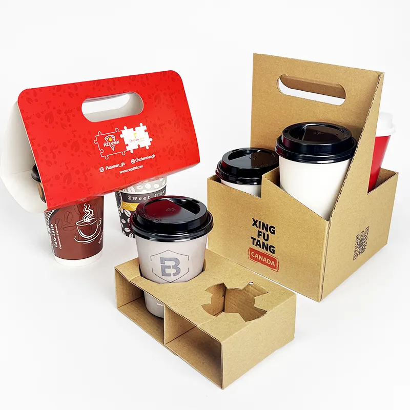 Großhandel Pappbecher Träger kunden spezifisches Logo faltbare Pappe 1/2/4 Fächer Einweg Kaffee Tee Pappbecher halter