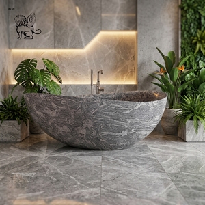 <span class=keywords><strong>Baignoire</strong></span> autoportante de luxe en marbre gris naturel sculpté à la main pour la décoration de salle de bain d'hôtel BLVE Villa - Product Image 1