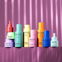 Botol Pompa Serum Lotion Kosmetik Kaca Silinder Warna Kustom Alas Tebal dengan Tutup Plastik Ulir, Stoples Krim Wajah Perawatan Kulit