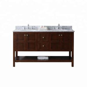 Europa 72 Pulgadas de ancho <span class=keywords><strong>Espresso</strong></span> mancha doble fregadero de madera maciza tocador de baño con estantes de toallas - Product Image 3