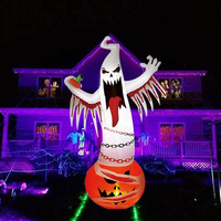 Nouvelle Lampe Flamme d'Halloween Transfrontalière, Modèle Gonflable Citrouille Fantôme Blanc B076, Décoration de Jardin Extérieur, Ornement Horreur