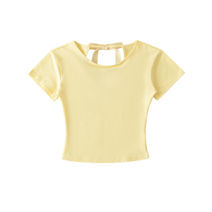 Camiseta de verano transpirable ligera Camiseta de manga corta <span class=keywords><strong>con</strong></span> cuello redondo ajustada <span class=keywords><strong>con</strong></span> detalle de cordones traseros Diseño de pajarita sin espalda - Product Image 4