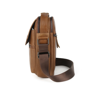 Bolso bandolera de cuero genuino para hombre, bolso vertical de un solo hombro de color marrón para viajes de ocio - Product Image 2