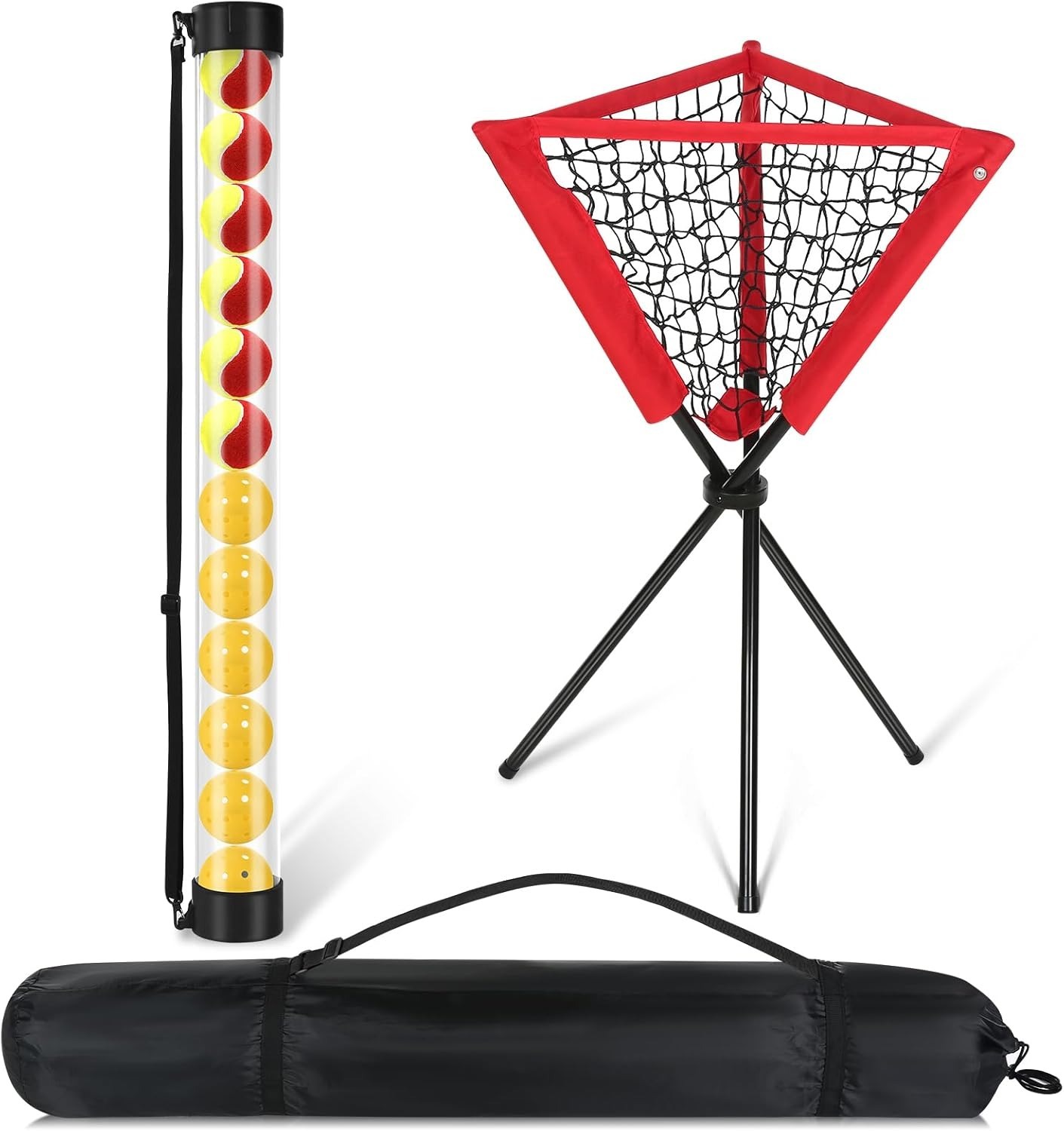 Durable Pickleball Basket Ball Picker and Hopper with Polyester Shoulder Strap Bag for Pickleball Training Use