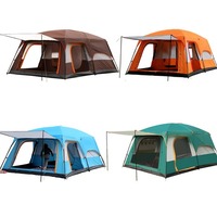 Carpa de Camping Extra Grande para Cuatro Estaciones, con Estructura de Acero y Postes de Fibra de Vidrio, Montaje Manual, Dos Habitaciones y Sala de Estar, para Grupos de 58 Personas