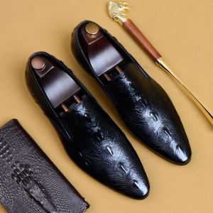 Zapatos de Cuero para Hombre, Estilo Británico, con Patrón de Cocodrilo, Formales de Negocios, Mocasines Sin Cordones para Uso Casual - Product Image 5