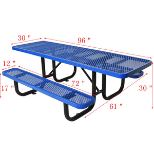 Mesa de Picnic Comercial de Acero Azul para Exteriores con Banco, Mesa de Comedor de <span class=keywords><strong>Metal</strong></span> para Restaurante, Mesa de Café para Jardín o Patio - Product Image 1