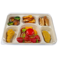 Assiettes de bagasse de canne à sucre biodégradables écologiques Récipients alimentaires à 6 compartiments Plateau de restauration rapide à emporter avec couvercle