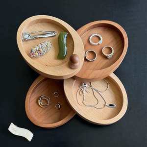 Boîte de rangement rotative multicouche en bois massif avec compartiments pour bijoux, organisateur de bureau, 5 cm³ - Product Image 1