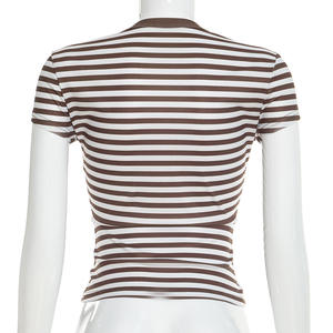 Viviblook Y26TP018 Camiseta Corta a Rayas con Botones para Mujer, Nueva Colección de Verano, Top Corto para Mujer - Product Image 4