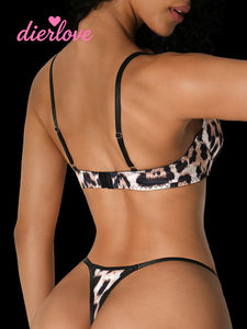 Dierlove Damen Sexy Spitzen-BH-Set mit Schleife, Bügel-Push-up, Strumpfhalter, Dessous, 2-teilig, Leopardenmuster - Product Image 3