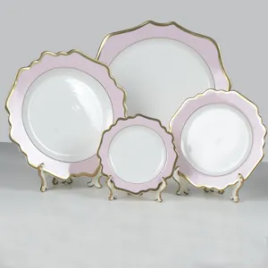 JY Großhandel rosa Sonnenblume Design Haushalts waren Geschirr setzt Ladegeräte Teller Porzellan Teller für die Hochzeit