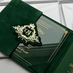 Wholesale new wedding invitations. Premium gold-<b>embossed</b> acrylic invitations. Customizable velvet wedding <b>cards</b> - Product Image 2