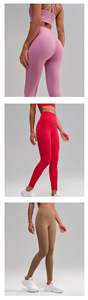 Conjunto de Yoga de Dos Piezas para Mujer, Color Sólido, de Alta Calidad, Cintura Alta, Bra Deportivo Ajustado y Pantalones de Fitness, Color Durazno - Product Image 6