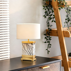 Modern Alabaster <b>Table</b> Lamp Luxury Hotel Bedroom Decor Natural Copper Brass Base Fabric Shade <b>LED</b> Lineate Alabaster <b>Table</b> Lamp - Product Image 4