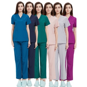 인기 판매 신상 스크럽 의료 유니폼 여성 및 남성 스크럽 세트 의료용 스크럽 브이넥 상의와 바지 - Product Image 1