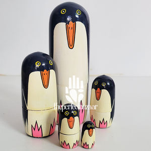 Perfect Bazaar Wooden Multicolor Cartoon Nesting Doll Penguin-Home Decoration <b>Still</b> <b>Life</b> Art Deco Design 5-Piece Set for Diwali - Product Image 3