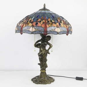 <span class=keywords><strong>Lampe</strong></span> de table LED antique en verre <span class=keywords><strong>Tiffany</strong></span> avec abat-jour en forme de <span class=keywords><strong>libellule</strong></span> alimentée par courant alternatif LongHuiJing 18 pouces - Product Image 1