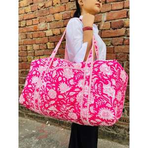 Bolsa de Lona Acolchada de Algodón Hecha a Mano, Ligera, Duradera, con Interior Espacioso, Elegante Estampado de Bloques, Perfecta para Viajes de Fin de Semana y Gimnasio - Product Image 6