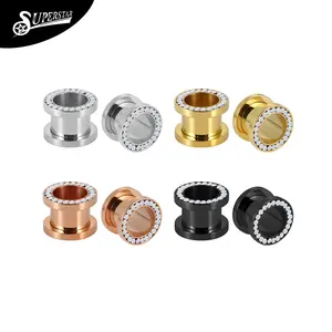 Superstar Classic Style G23 Titanium Oor Dilatatie V-Vormige Groef Inlay 11 Witte Strass Plug Tunnel Lichaam Piercing Sieraden