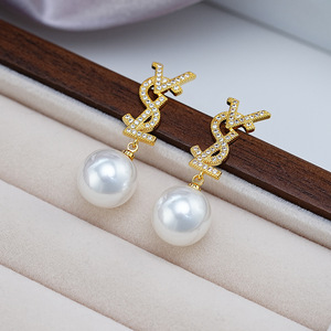 Boucles d'oreilles pendantes en perles plaquées or 18 carats avec cristaux, style coréen, <span class=keywords><strong>marque</strong></span> VSL, pour femmes - Product Image 5