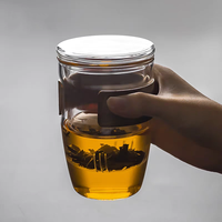 Mug à infuseur à thé en verre fait main de 12 oz avec manchon en bois de bambou, ensemble de 3 tasses à thé transparentes pour la rentrée scolaire