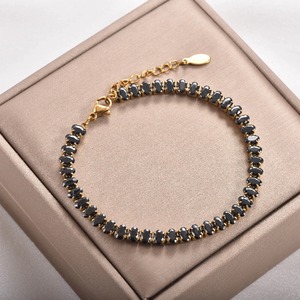 Bracelet tennis ovale de luxe en zircon cubique pour femme, chaîne réglable en acier inoxydable, bracelet coloré noir et blanc, cadeau - Product Image 5