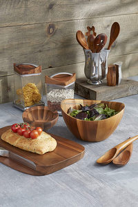 Bol de service en bois d'acacia écologique de haute qualité ustensiles de cuisine jetables faits à la main pour hôtels restaurants produit de vente chaud - Product Image 4