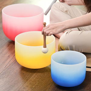 Ensemble de bols chantants en cristal de quartz coloré dégradé <span class=keywords><strong>Aria</strong></span> de Jinfang avec marteau offert - Product Image 1