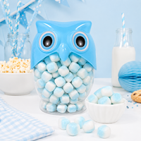 Knusprige Schale mit weichem Marshmallow-Kern, niedliche Eulenform im Glas, Fruchtgeschmack-Bonbon