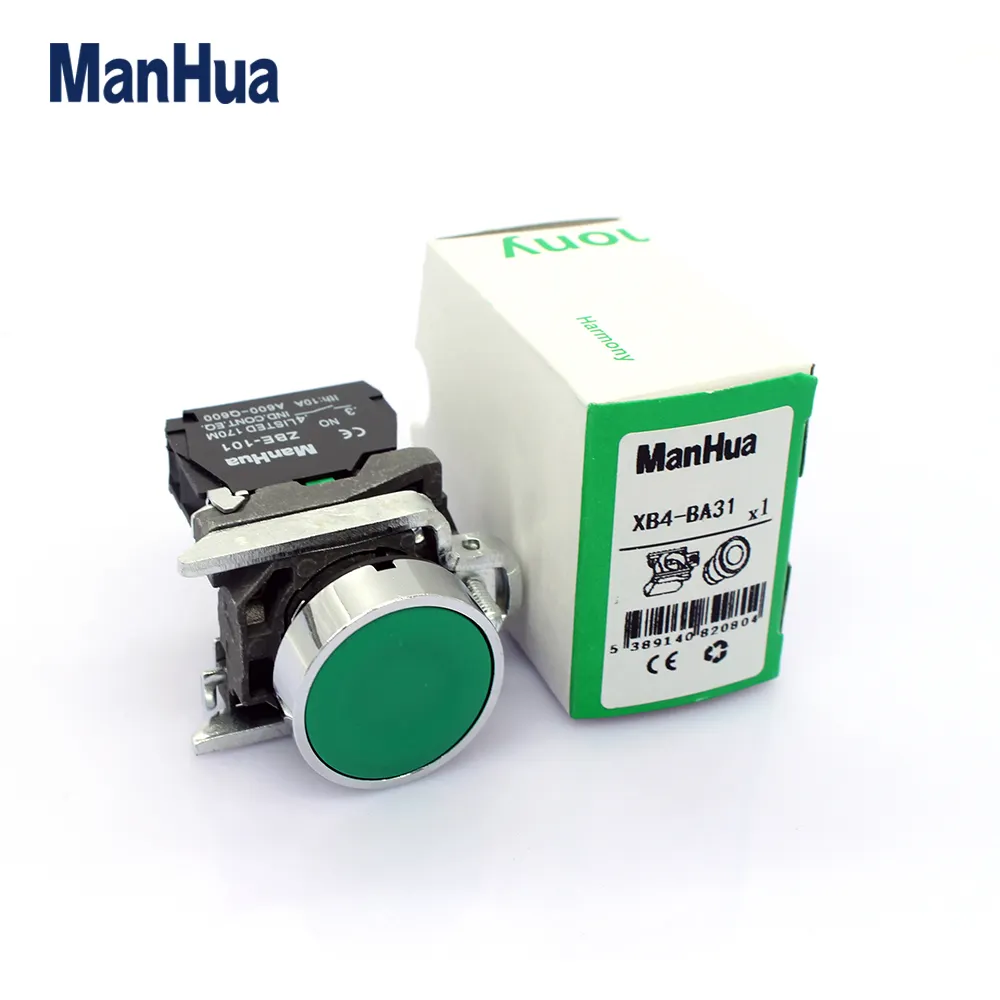 ManHua resorte botón XB4BA31 22mm verde de pulsador con 1NO