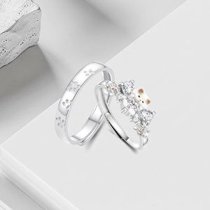 Anillos De Pareja Silver Plated Cute <b>Cat</b> Zircon Couple <b>Ring</b> Couple Accessories Wedding Adjustable Open <b>Ring</b> Wedding Jewelry - Product Image 3