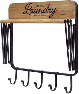 Bois métal accordéon rétractable mural décor étagères étagère à linge flottant étendoir pour accrocher des serviettes vêtements - Product Image 3