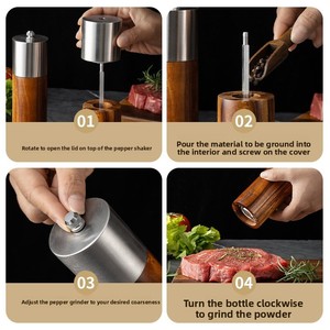 <span class=keywords><strong>Moulin</strong></span> à <span class=keywords><strong>poivre</strong></span> cylindrique en bois d'acacia avec tête en acier inoxydable 304, pour la cuisine domestique, bouteille à épices manuelle pour <span class=keywords><strong>poivre</strong></span> du <span class=keywords><strong>Sichuan</strong></span> et sel de mer - Product Image 4