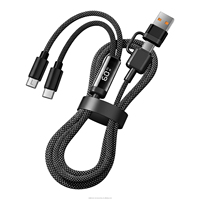 Cable de Carga Rápida PD 4 en 1 de 60W con Monitor LED de Vatios, Cable de Datos Trenzado de Nailon y Cobre Puro para Computadora y Portátil Android
