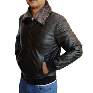 Veste en cuir et toile de style moto pour homme, personnalisée, printemps, doublure en peau de mouton, respirante, style streetwear, col rond - Product Image 5