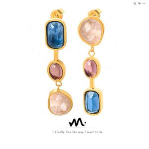 Pendientes de Acero Inoxidable de Moda Europea y Americana, con Incrustaciones de Cristal Asimétricas que No se Destiñen, Joyería de Clip Personalizada - Product Image 5