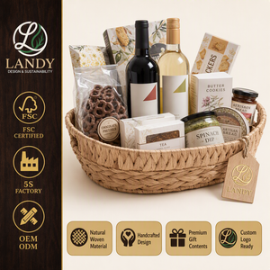 Cesta de <span class=keywords><strong>Vino</strong></span> de Mimbre Tejida Sostenible Premium con Logotipo Personalizado, Caja de Regalo de Lujo para Champán, Exhibición para Venta al por Menor y Picnic - Product Image 1