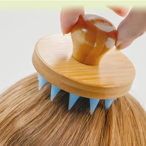 Laser Logo Hair Comb Cleaning Bamboo Hairbrush Silicone Bath <b>Brush</b> Wet and Dry Hair Scalp Massage with Bamboo Handle - Product Image 2