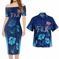 Ensemble Fiji : Robe à manches courtes et chemise, motifs traditionnels fidjiens, fleur d'hibiscus, robe à épaules dénudées pour femme, chemises pour homme, livraison directe